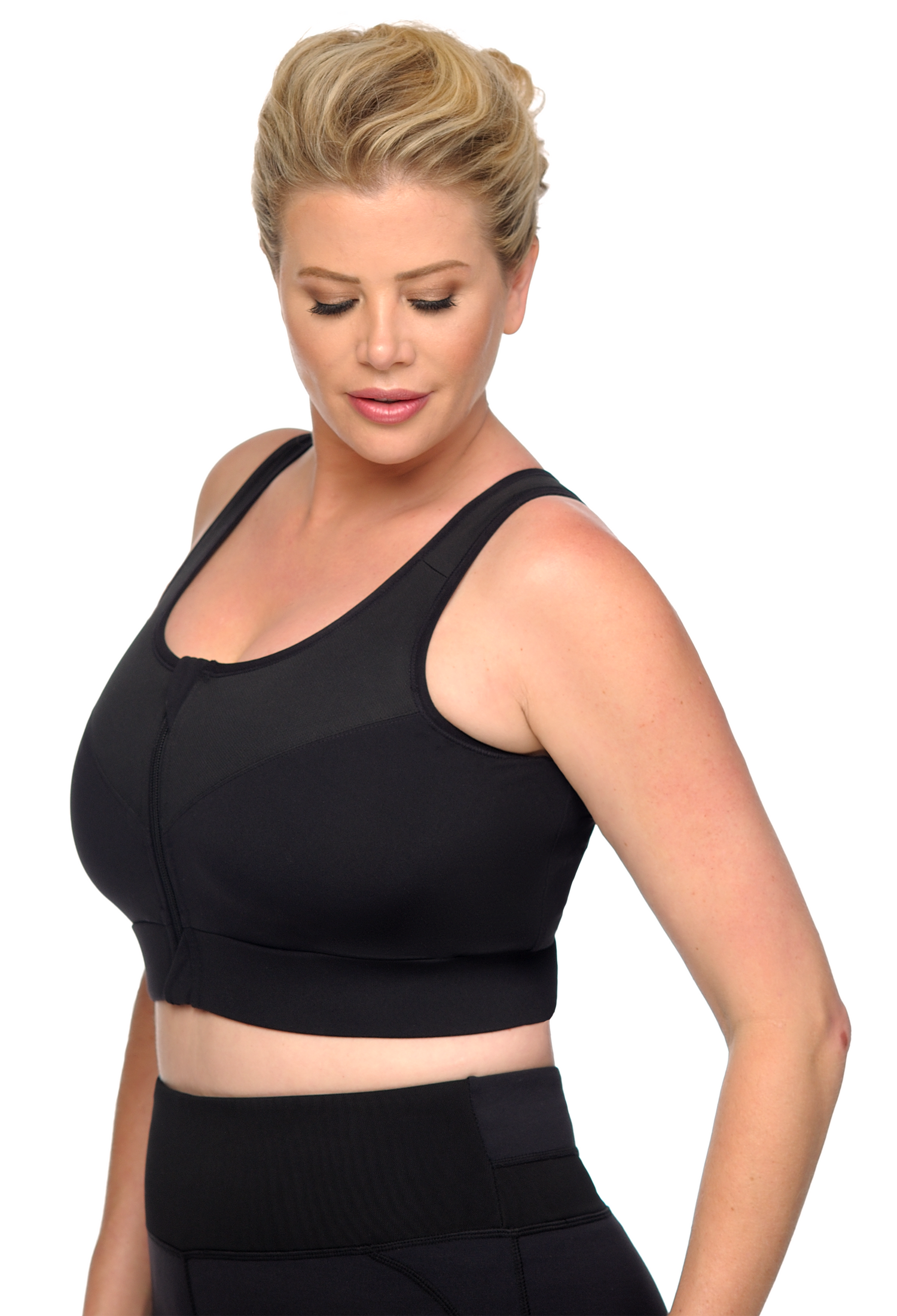 Compression Sport Bra, Wireless with Front zipper. OUR SPORT BRAS RUN BIG IN SIZE. Choose One Size Smaller Than Your Regular Size.